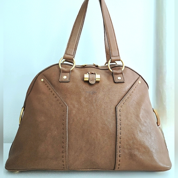 Yves Saint Laurent Handbags - Authentic YSL SAINT LAURENT Muse Brown Y Leather Weekender Boston Travel Tote